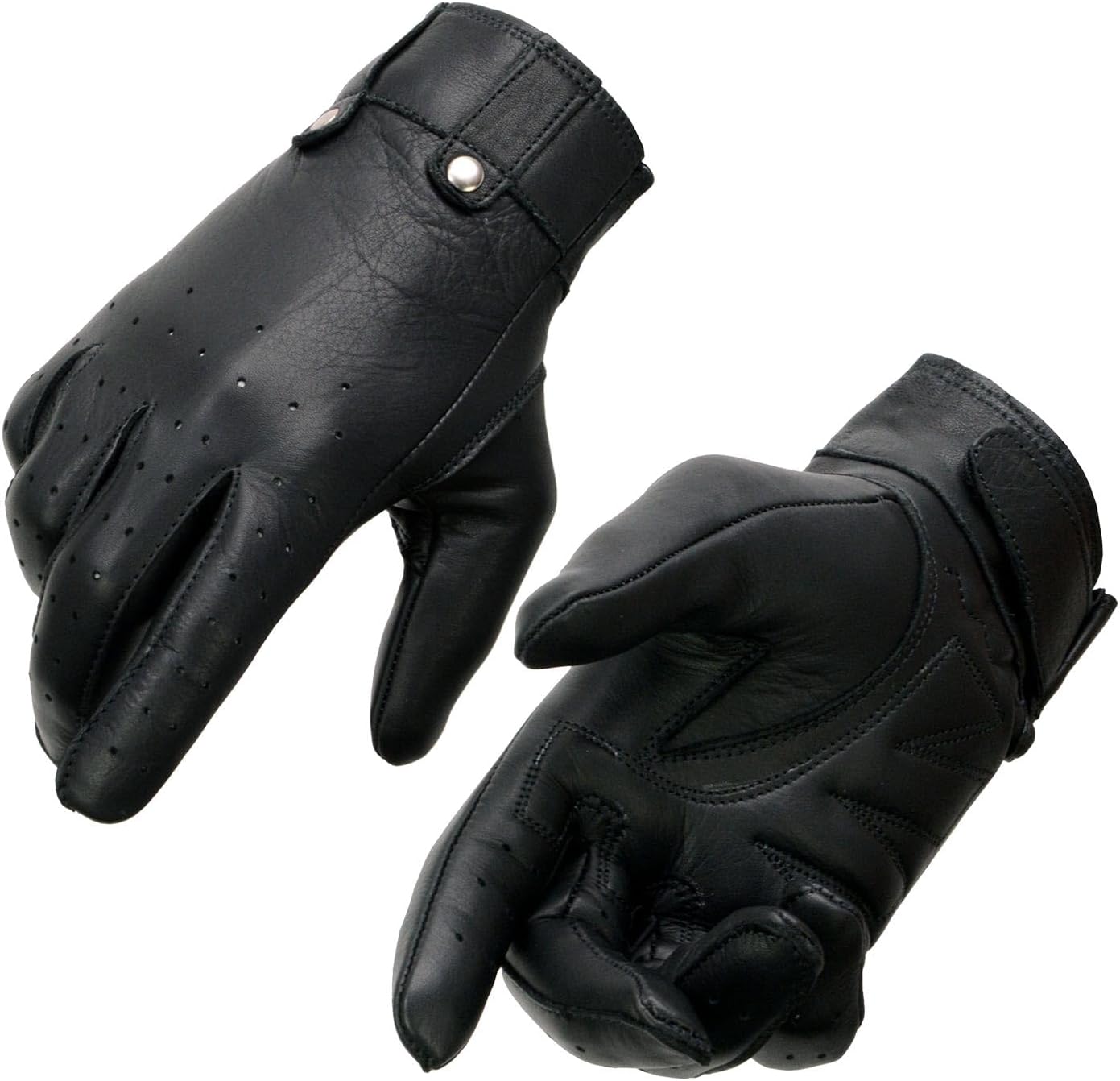 Milwaukee Leather MG7710 Women's Black Perforated Leather Gel Palm Lightweight Motorcycle Hand Gloves w/Wrist Loops