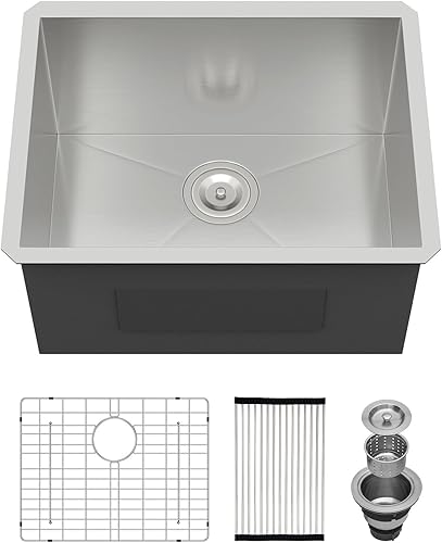 Miniatura 9 de Fregadero de lavandería de 21 pulgadas, calibre 16, acero inoxidable, cuenco individual de 12 pulgadas de profundidad debajo de la encimera, hecho a