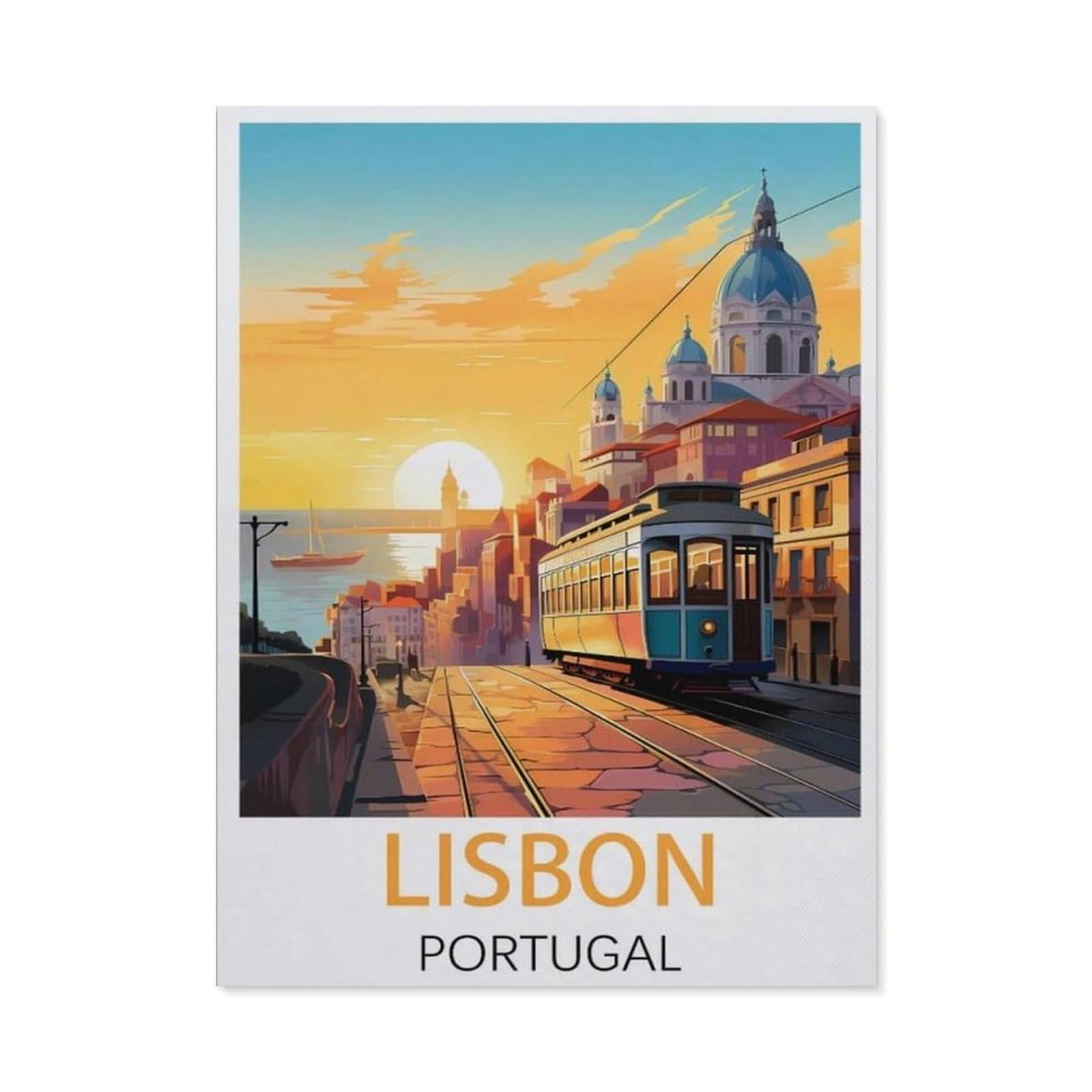 Beayodkp A3 Paint By Numbers，Lisbon Portugal Vintage Travel Poster，Landscape Kit For Adults Beginner Diy Oil Painting(40X50cm-Aj43