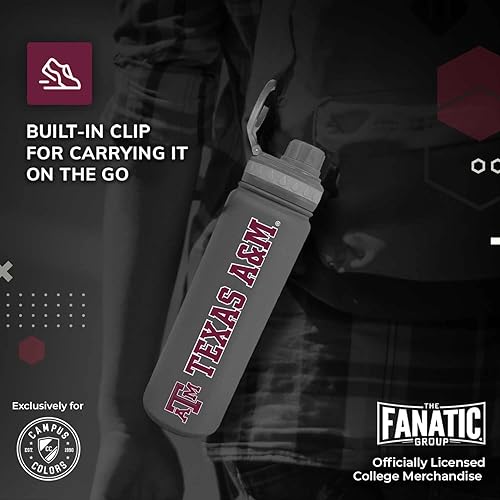 Vista 132 de Campus Colors Botella de agua de acero inoxidable de la NCAA, tapa giratoria, 24 onzas, clip de transporte, mantiene tus bebidas calientes o frías