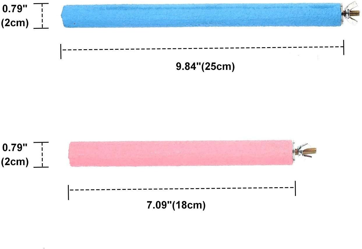 2-Pack Bird Parrot Cage Perch Stand - Sand-Surface Wood Stick For Beak & Nail Grinding, Macaw, Cockatiel, Lovebirds