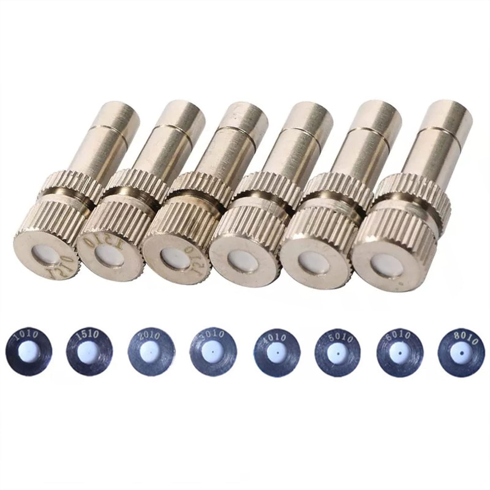 Melairy Onecolor 10Pcs Quick Connector Brass Misting Nozzle For Outdoor Cooling Mister System, Fog Nozzles Garden Spray Atomizing Nozzle For Landscaping, Air Humidification, 6Mm Connection (Size : 0.8Mm)