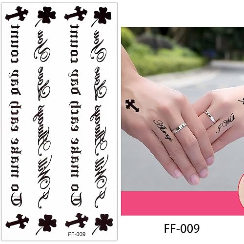 Miniatura 8 de Glaryyears Tatuaje temporal de letras, paquete de 5 tatuajes falsos con palabras, calcomanías realistas de larga duración para muñeca de dedo