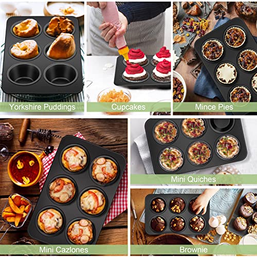 Teamfar Muffin Pan, 6 Cup Muffin Tin Cupcake Pan Tray With Nonstick Coating And Stainless Steel Core, For Home/Kitchen Baking, Healthy & Heatproof, Release Easily & Easy Clean, Set Of 2 #TOP6