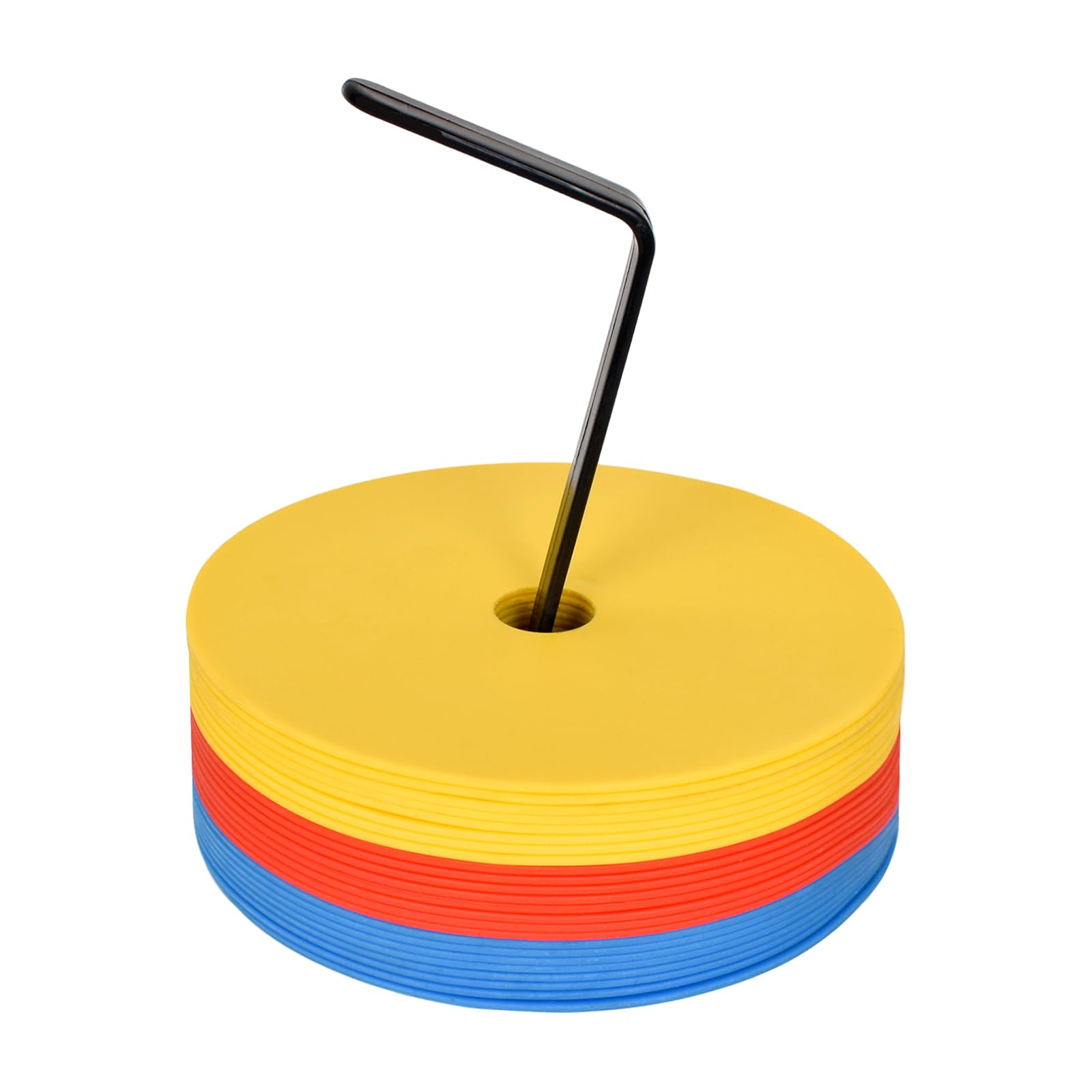 Lot de 24 Disques de Marquage Plat, 15cm Disque D'entraînement de Footbal- Antidérapants et Souples, Cônes de Marquage en PE Flexible, Dotés d'un Support pour Portabilité et Rangement