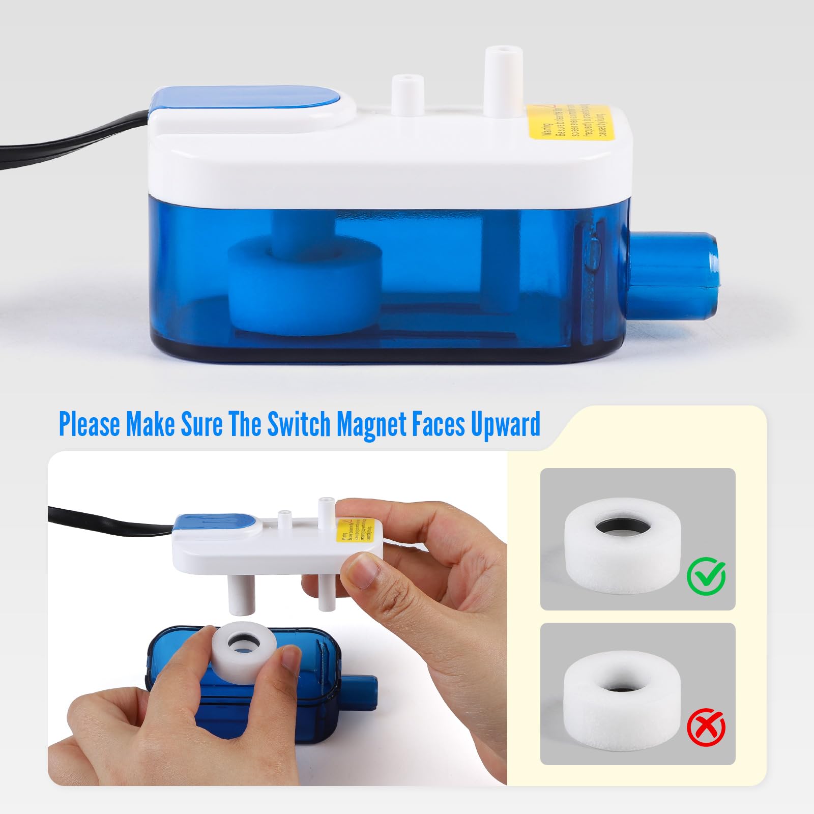 SWAWIS Pompe à Condensats Type Divisé pour Climatisation et Déshumidificateur, Pompe de Vidange pour Climatiseur 21dB Silencieuse avec 60ml Réservoir d'Eau, Débit Max 24L/h, pour Climatiseurs 8kW
