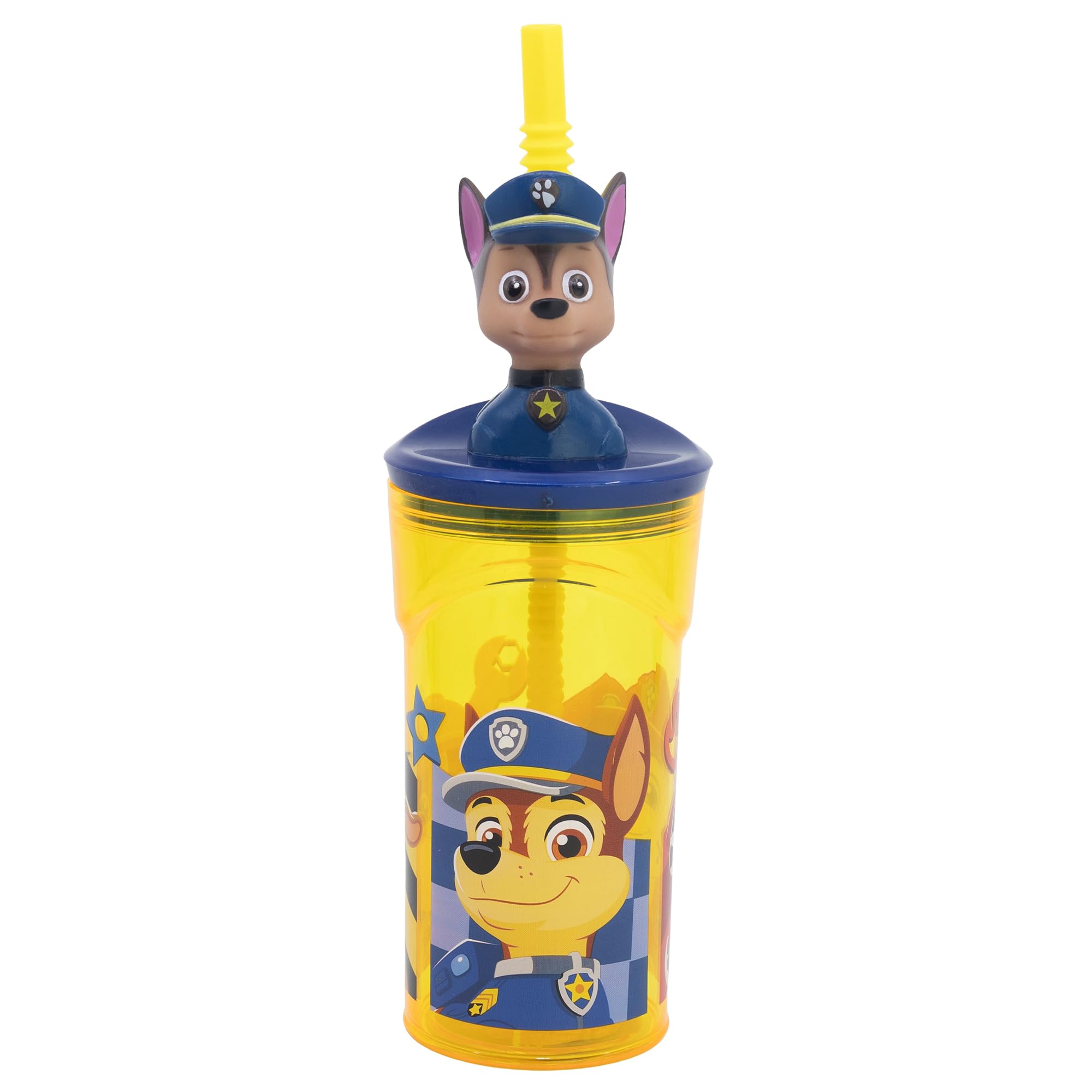 STOR Paw Patrol Boy Reusable Cup with Straw and lid, 3D Figure, 360 ml