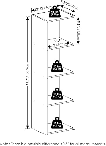 Miniatura 3 de Furinno - Estantería de 4 niveles serie Luder para libros y almacenamiento, color blanco