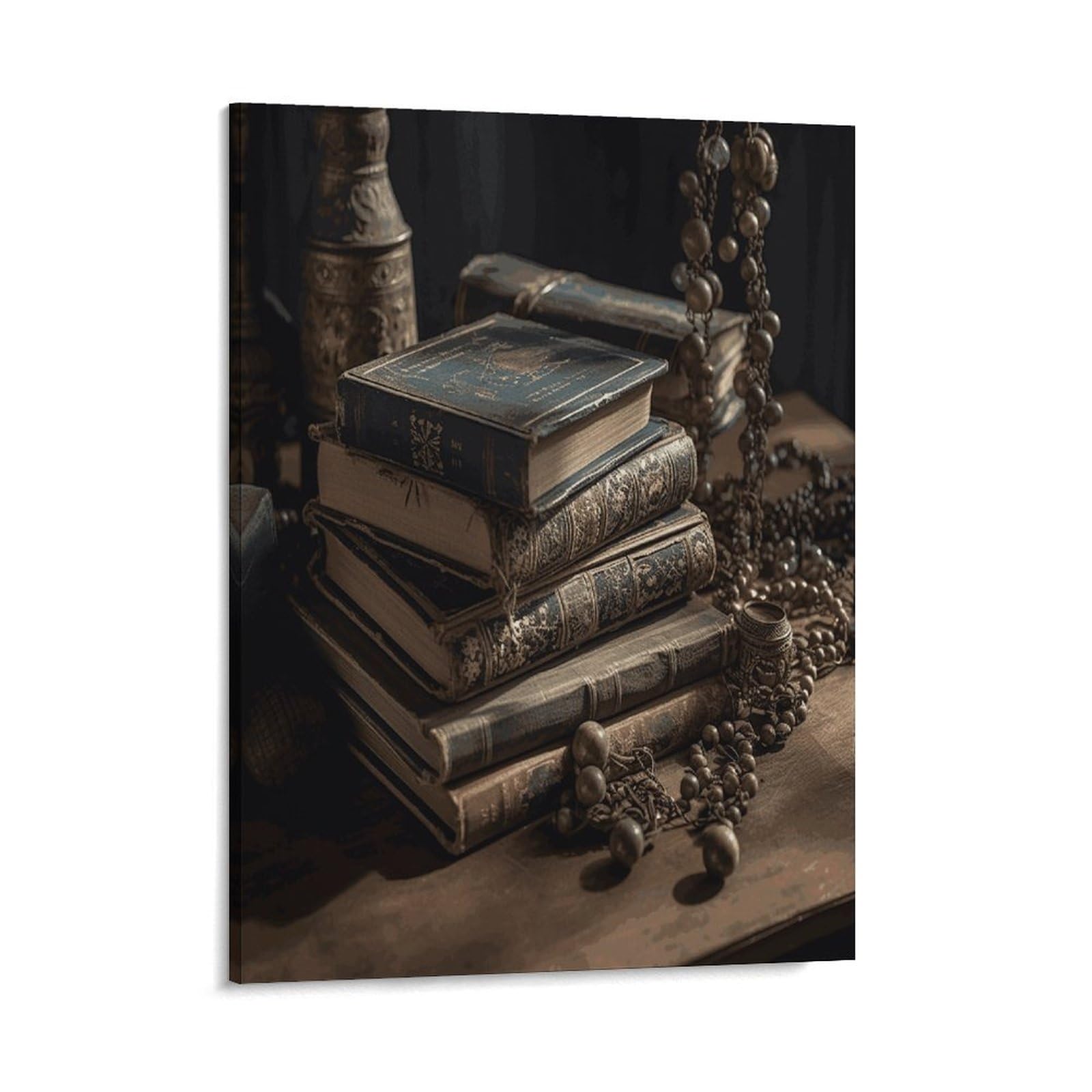 Adfgyerh Style Stack Of Old Books Wall Art Framed,Canvas Prints Ready To Hang Home Decor,Canvas Wall Art For Living Room Hallway Office Wall Decor 08X10inch(20X25cm)