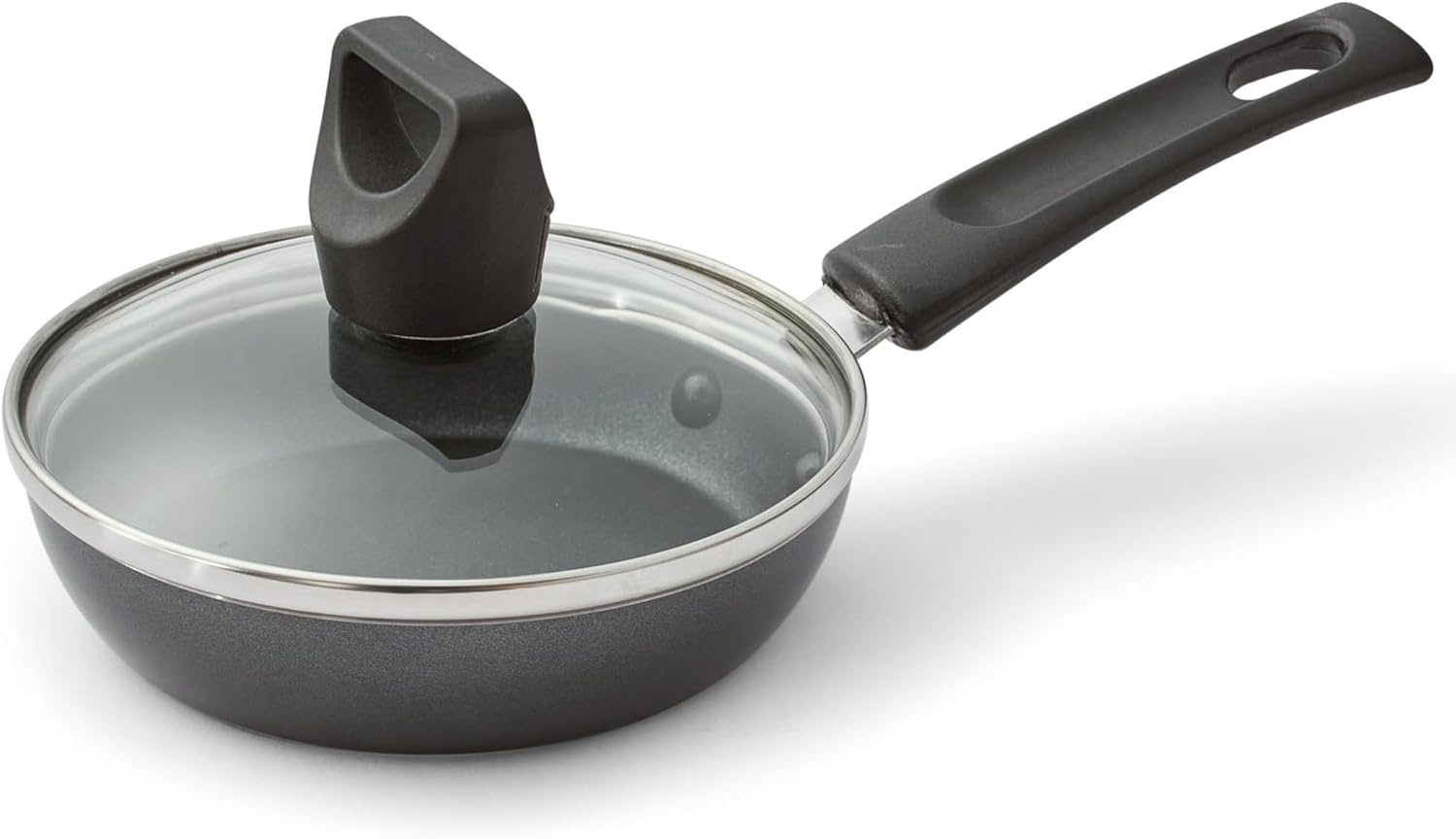 4.5 Inch Nonstick Mini Fry Pan with Glass Lid Small Aluminum Skillet for Cooking One Egg, Omelet Pancake Easy Clean, Even Heat, Compact Kitchen Essential Black