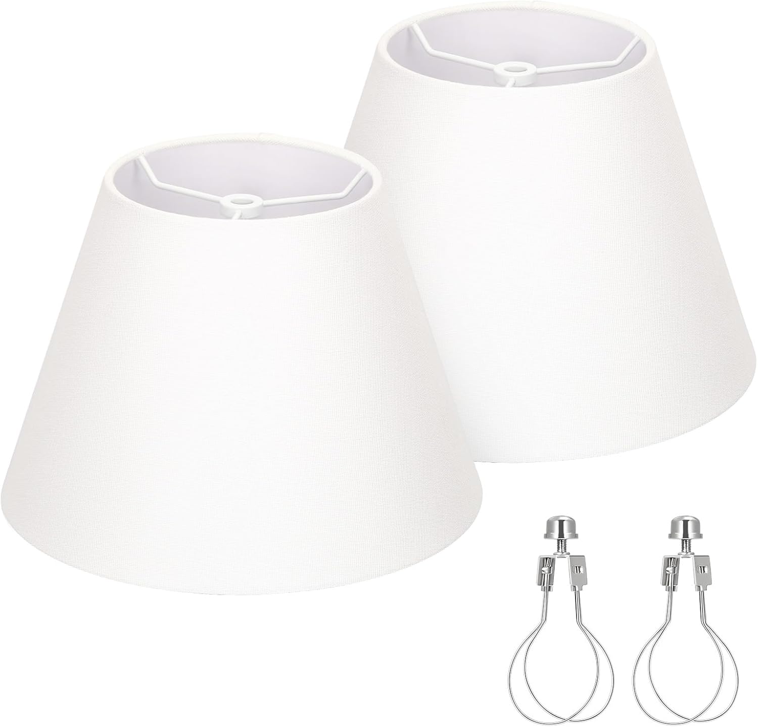 Small Lamp Shades Set of 2, White Lamp Shades for Table Lamps 5.5" Top x 10" Bottom x 6.6" High, Fabric Lampshade Replacement for Bedside Lamp, Wall Sconces, Spider Fitter, Clip on Adapters Included