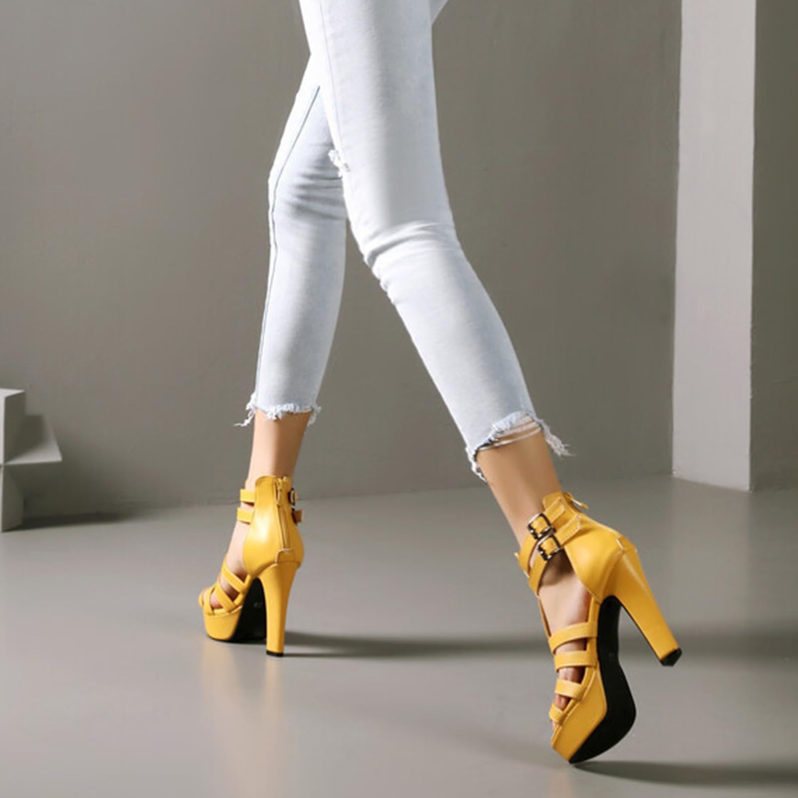 Sandali Donna Estive con Zeppa Scarpe Eleganti Sandali estivi da donna grandi dimensioni cinturini sottili a T cerniera posteriore tacchi alti e spessi. Tacco Cuoio Sandalo Gioiello