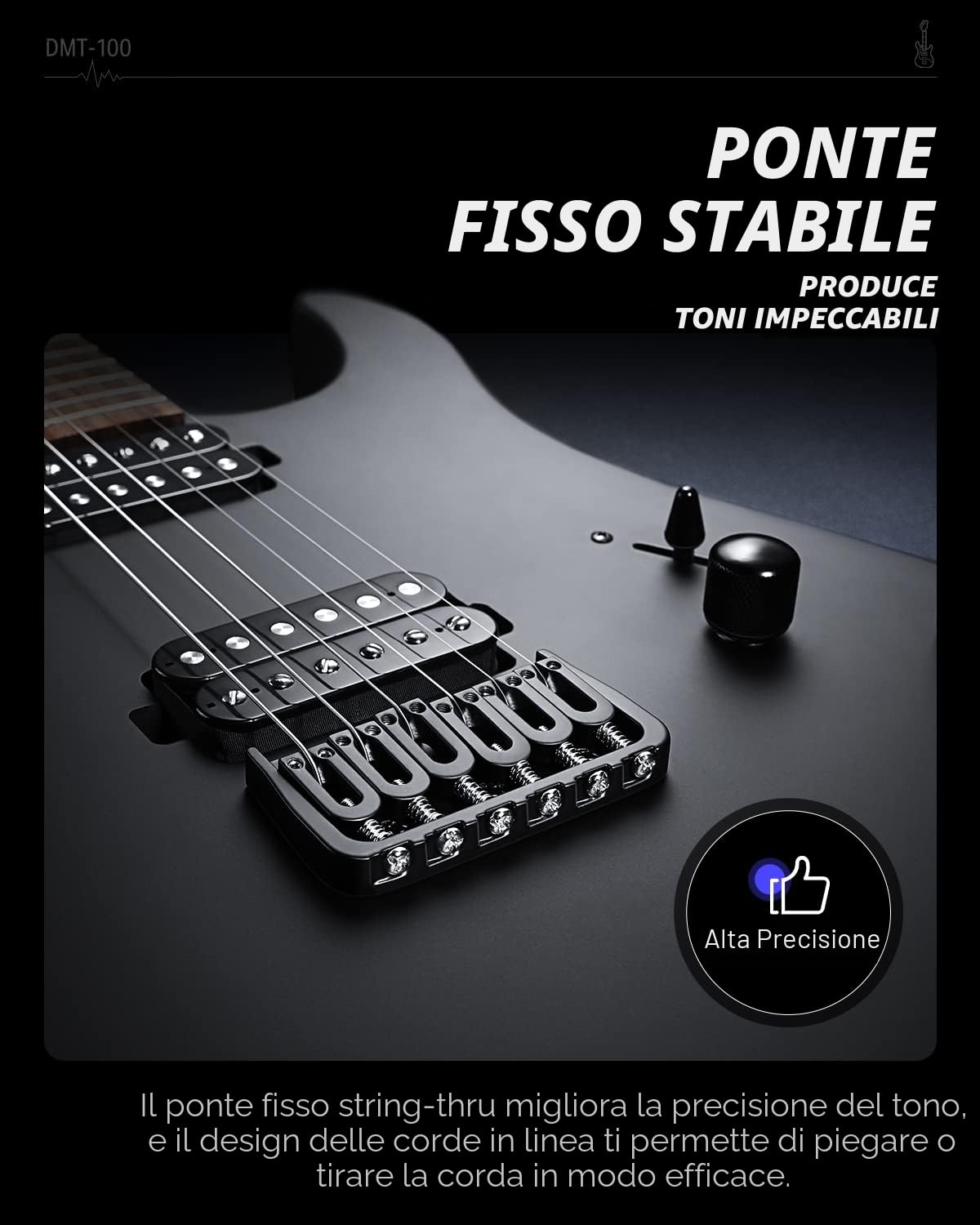Donner Solid Body - Chitarra elettrica “DMT-100”, 39 pollici, in metallo, con pickup H-H, borsa, corde, cinghia, cavo, smorzatore, per gli amanti della musica rock (in nero)