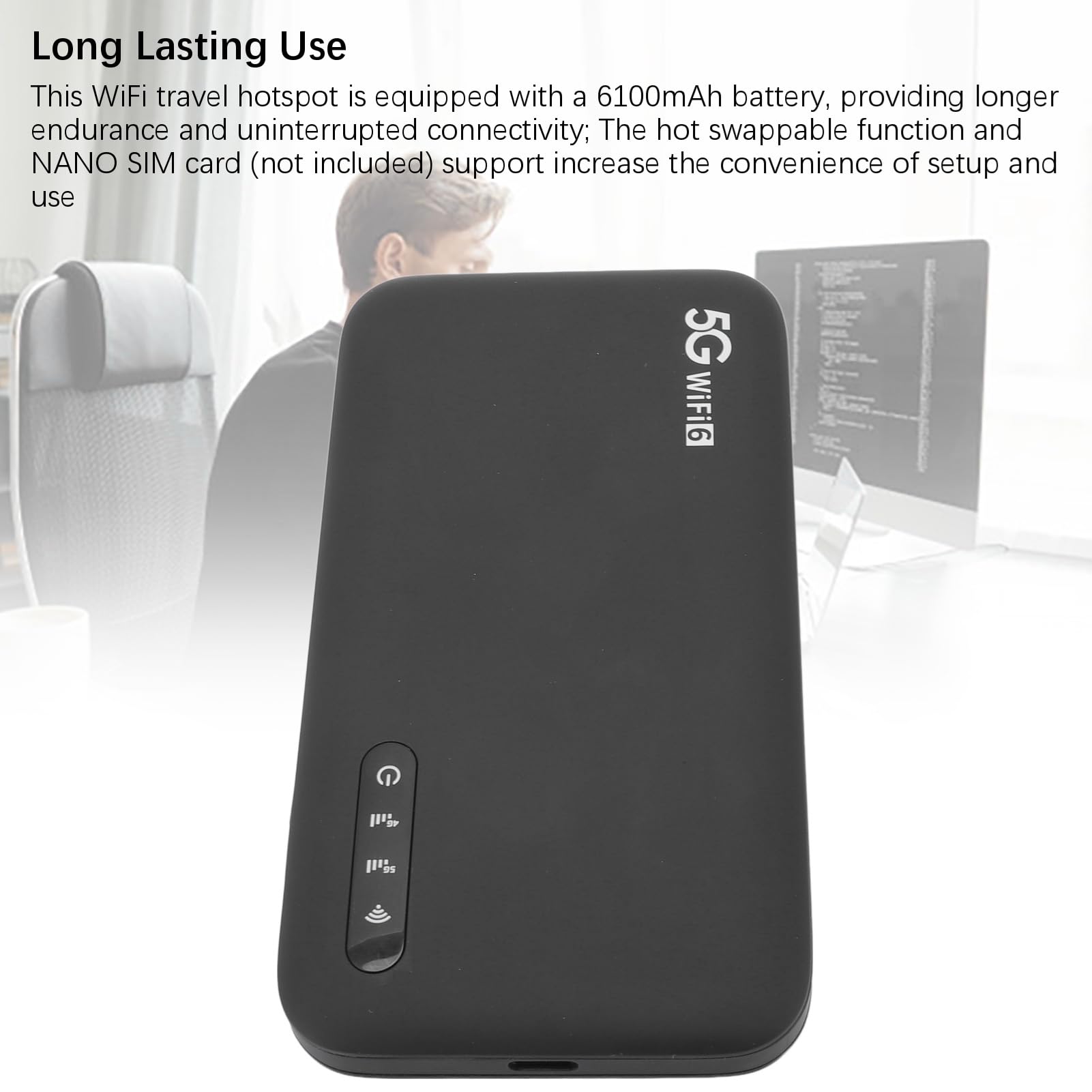 Ejoyous Router WiFi Portatile 5G Hotspot WiFi 6 con Slot Nano SIM Batteria da 6100 MAh Collega 16 Dispositivi per Lavoro Remoto a Casa