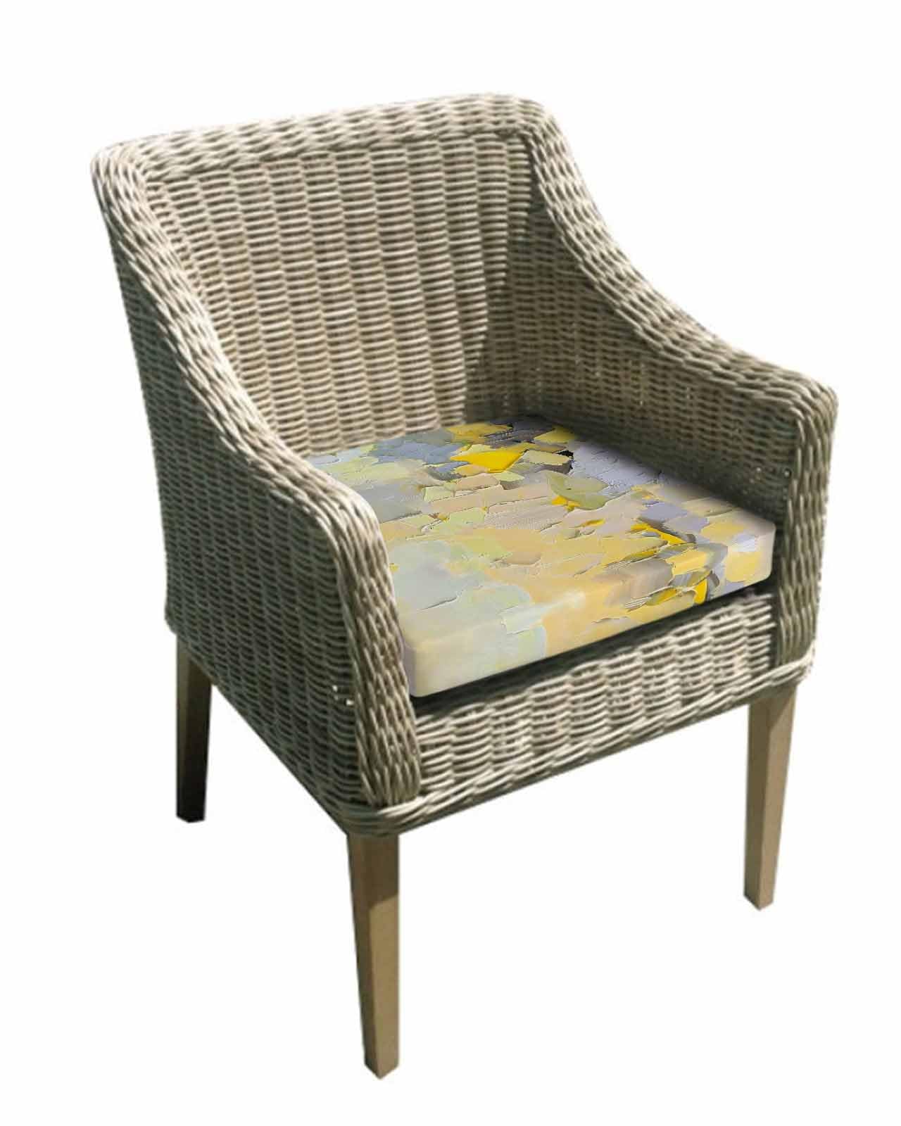 2 Pack Yellow Grey Waterproof Cushion Covers with Ties, Outdoor Patio Chaise Lounge Chair Seat Cushion Slip Covers Replacement(Only Cover) Abstract Oil Painting Simple Art 24