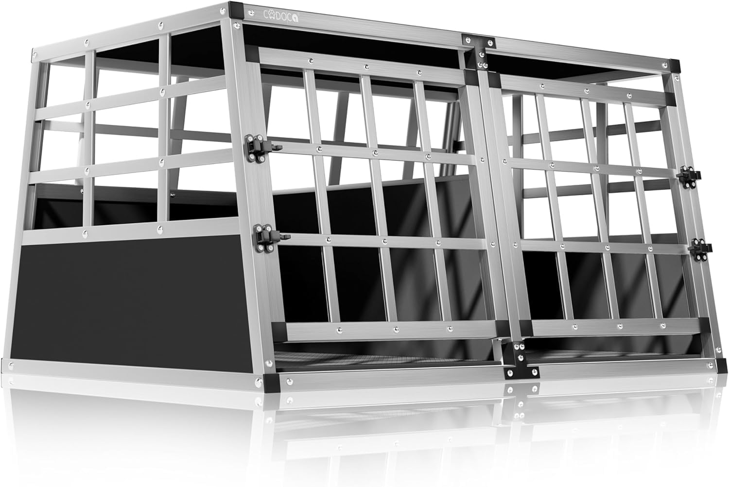 CADOCA® Transportín Perro Pequeño Grande Jaula Perros Aluminio Pared Divisoria Puerta Cerradura Mascotas Protección Viaje Coche Camping 89x70x51cm