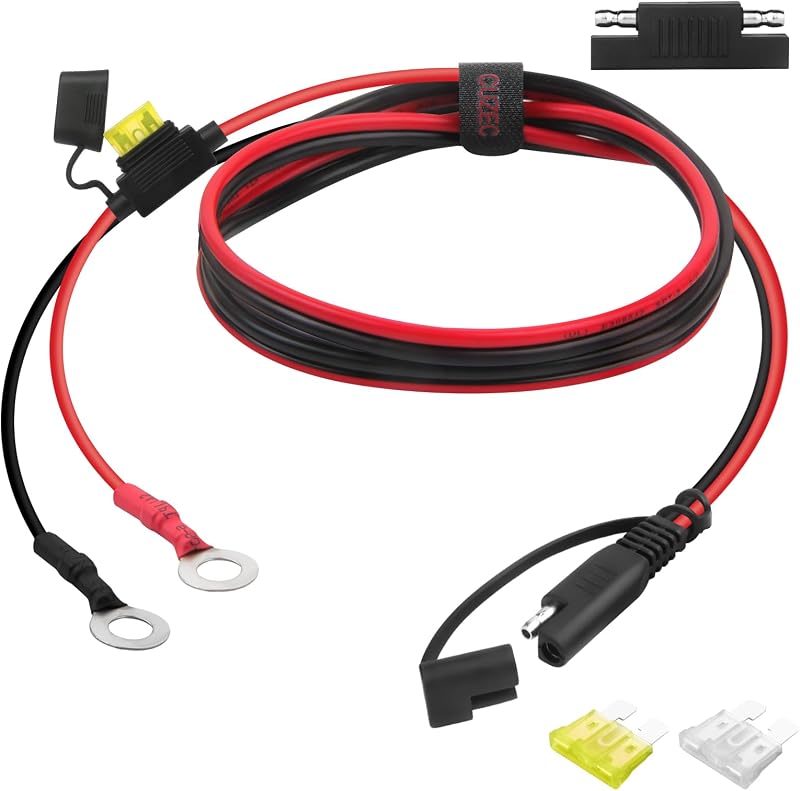 Cabo adaptador CUZEC com terminal de anel para conector SAE, 14 AWG, 1,22 m e fusível de 20 A – Kit