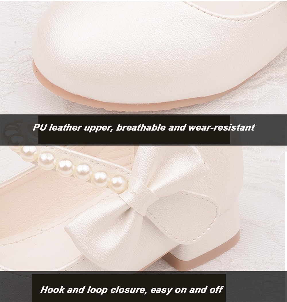 Zapatos de Princesa Niñas con Perlas y Pajarita Zapatos de Vestir Mary Jane con Tacones para Bodas Fiestas