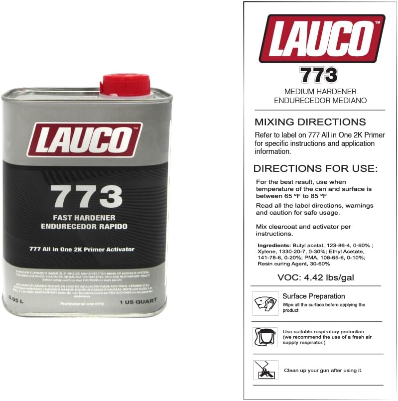 LAUCO All-In-One 2K Urethane DTM Primer Surfacer Kit | 1 Gallon Gray High-Build Sealer & Filler | Includes 1 Quart Fast Activator (4:1 Mix Ratio) | Automotive & Car Paint
