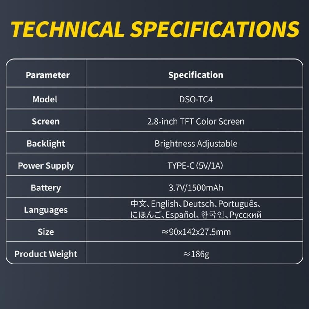 DSO-TC4 3-en-1 Osciloscopio Digital 10MHz 48Ms/s Probador Componente con Generador de Señal