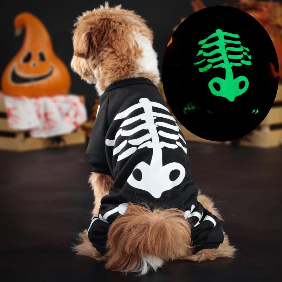 Maigllra Dog Skeleton Costume Glow in the Dark Pet Halloween Jumpsuit 4 Legged Onesie for Small Medium Large Dog L - Image 2