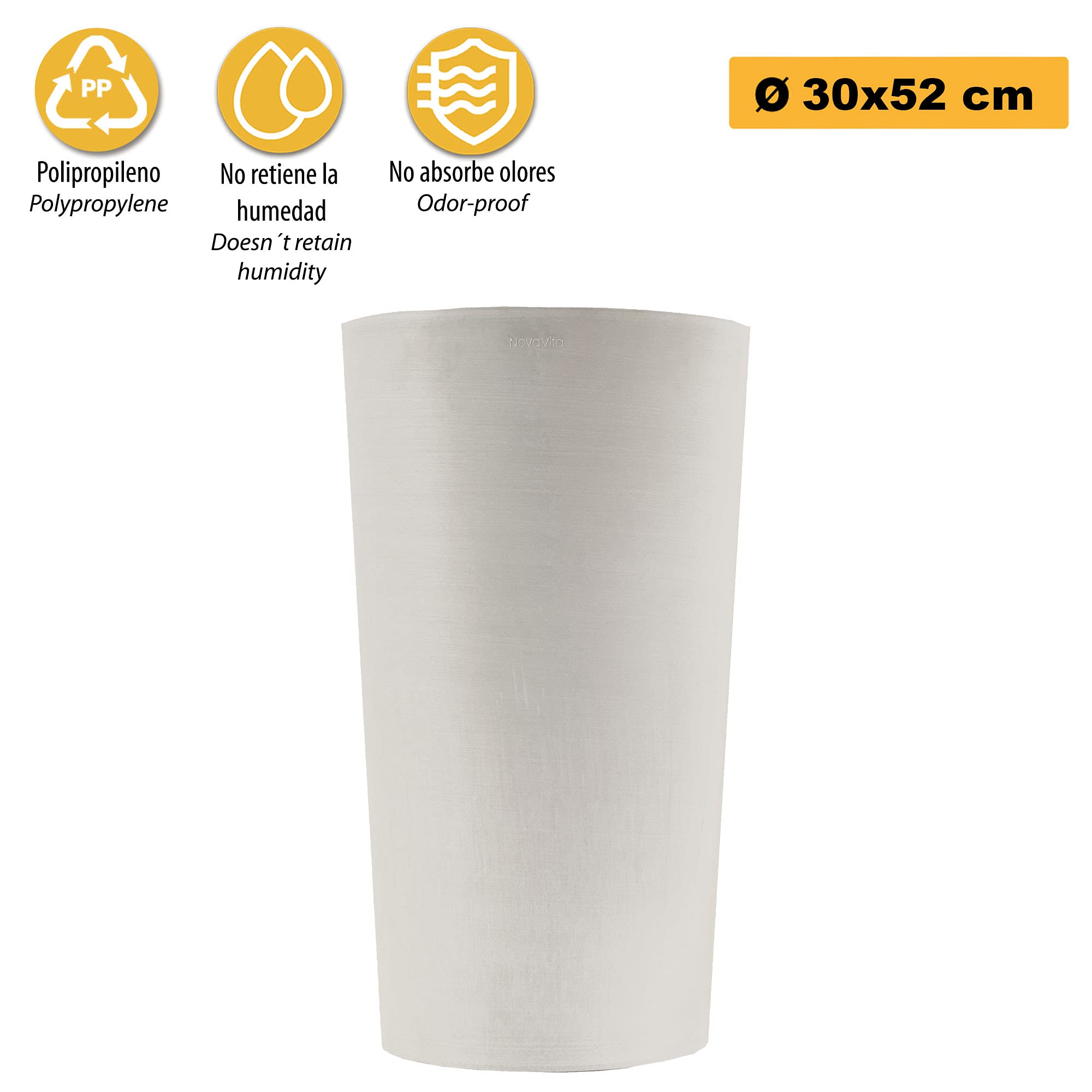 Art Plast Nova Vita Línea Tiziano Pot à Fleurs Conique Haute Ø 30 cm h 52 cm, Blanc