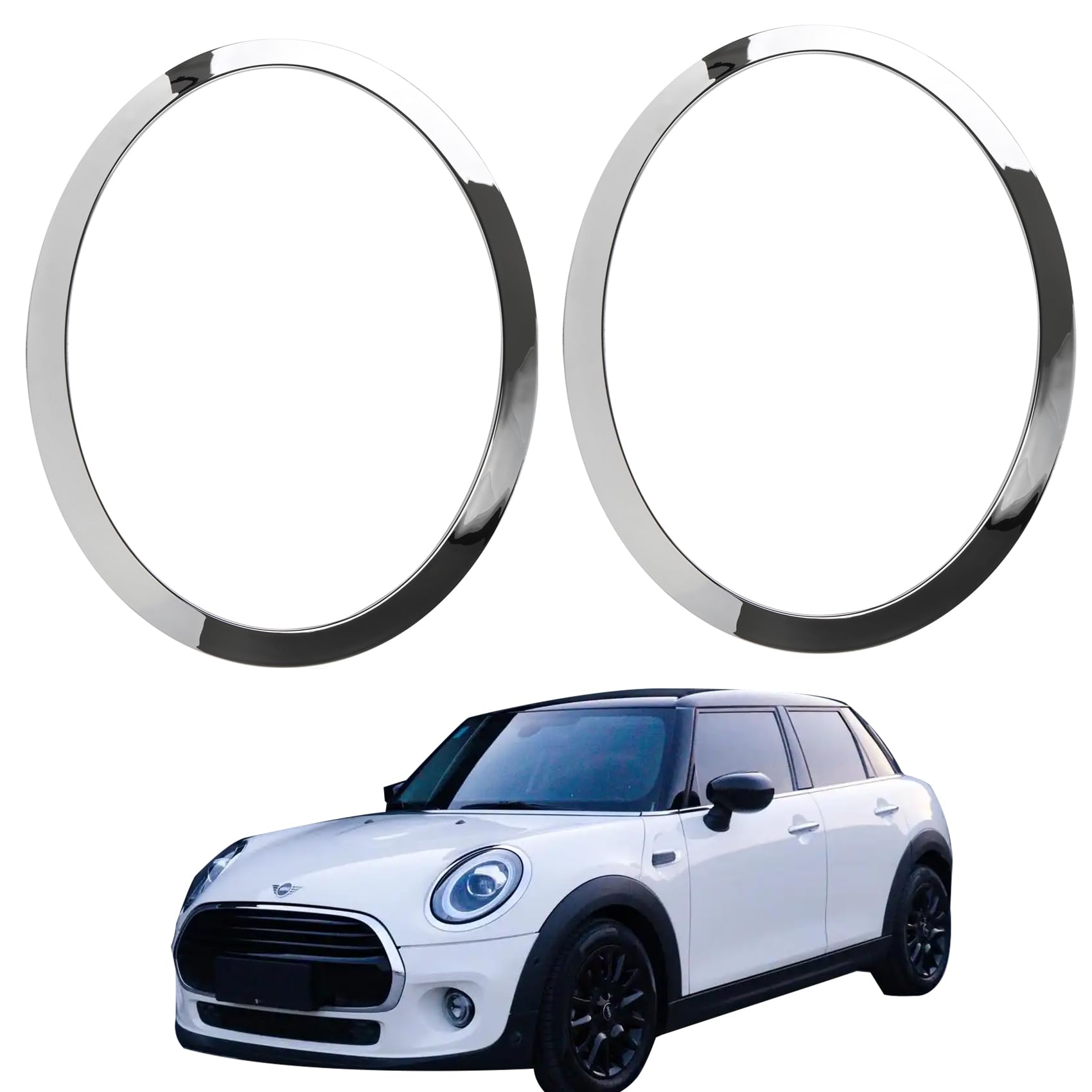 Mini Scheinwerfer-Zierring Scheinwerfer-Abdeckleisten Kompatibel mit 2014–2021 Mini Cooper F55 F56 F57 Scheinwerferabdeckungsleisten 51137300631 51137300632 51712355791 51712355798 (Silber)
