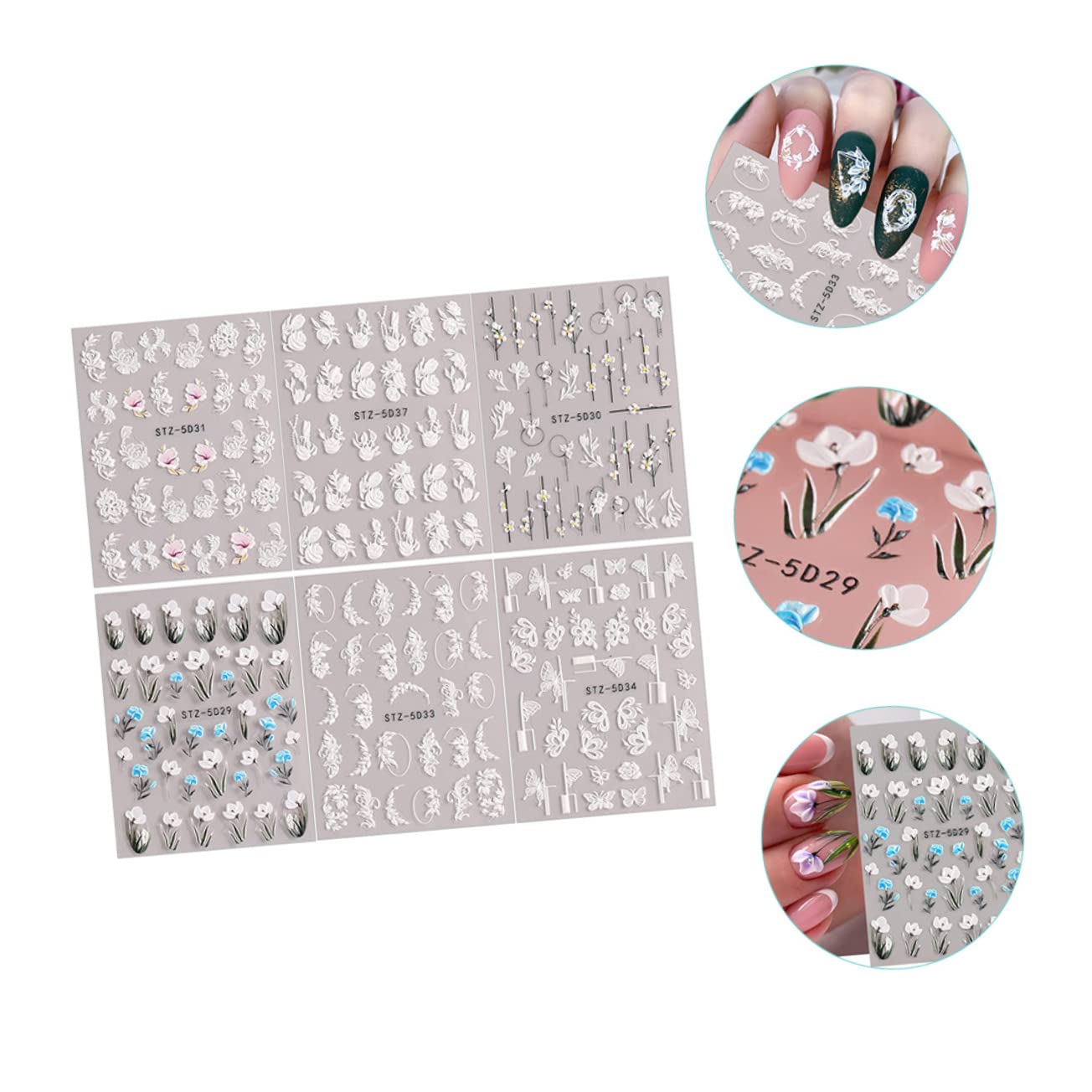 Healeved 30fogli Adesivi Per Unghie Floreali Rilievo Decorazioni Per Nail Art Facili Da Applicare Per Uso Professionale e Fai Da Te Perfetti Per Smartphone e Scrapbooking