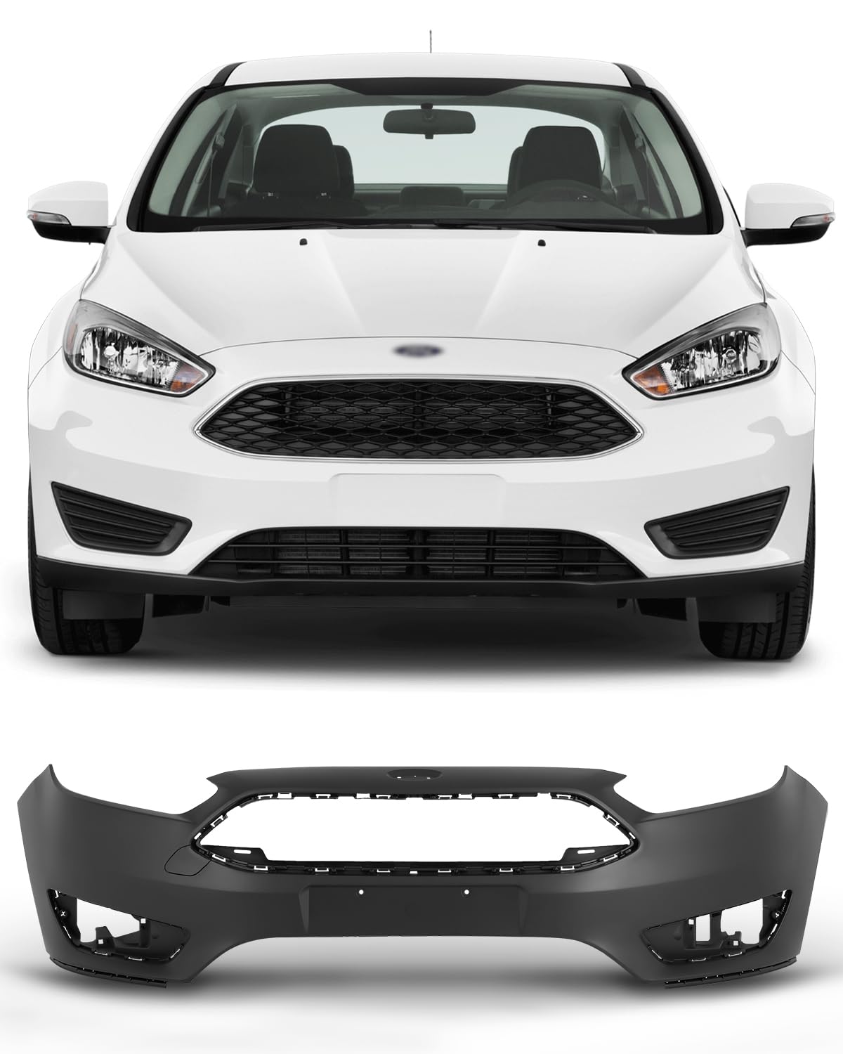 SCITOO Plastic Front Bumper Cover Replacement for 2015-2018 for Ford Focus Front Bumper Protector F1EZ17757CAPTM