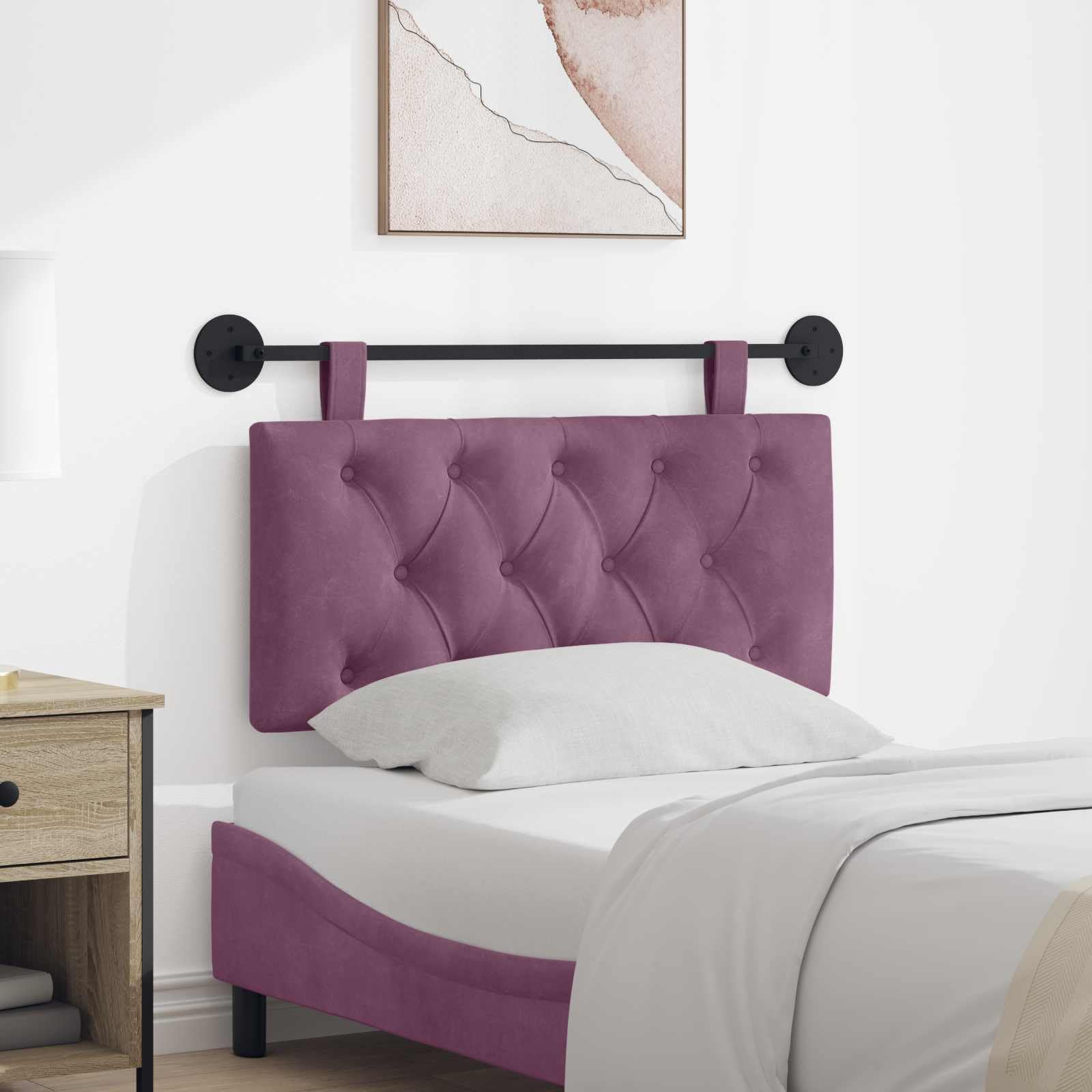Leasha Tête de Lit Suspendue, Tête de Lit Coussin Murale Pourpre Velours 90x55x7 cm