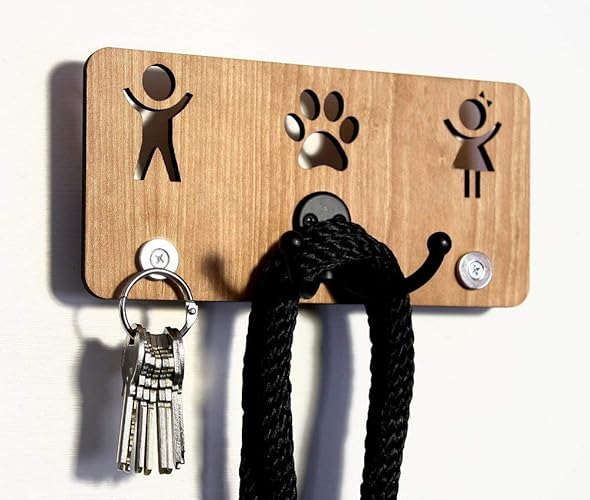 Wood Key Rack for Wall, His and Hers, with Double