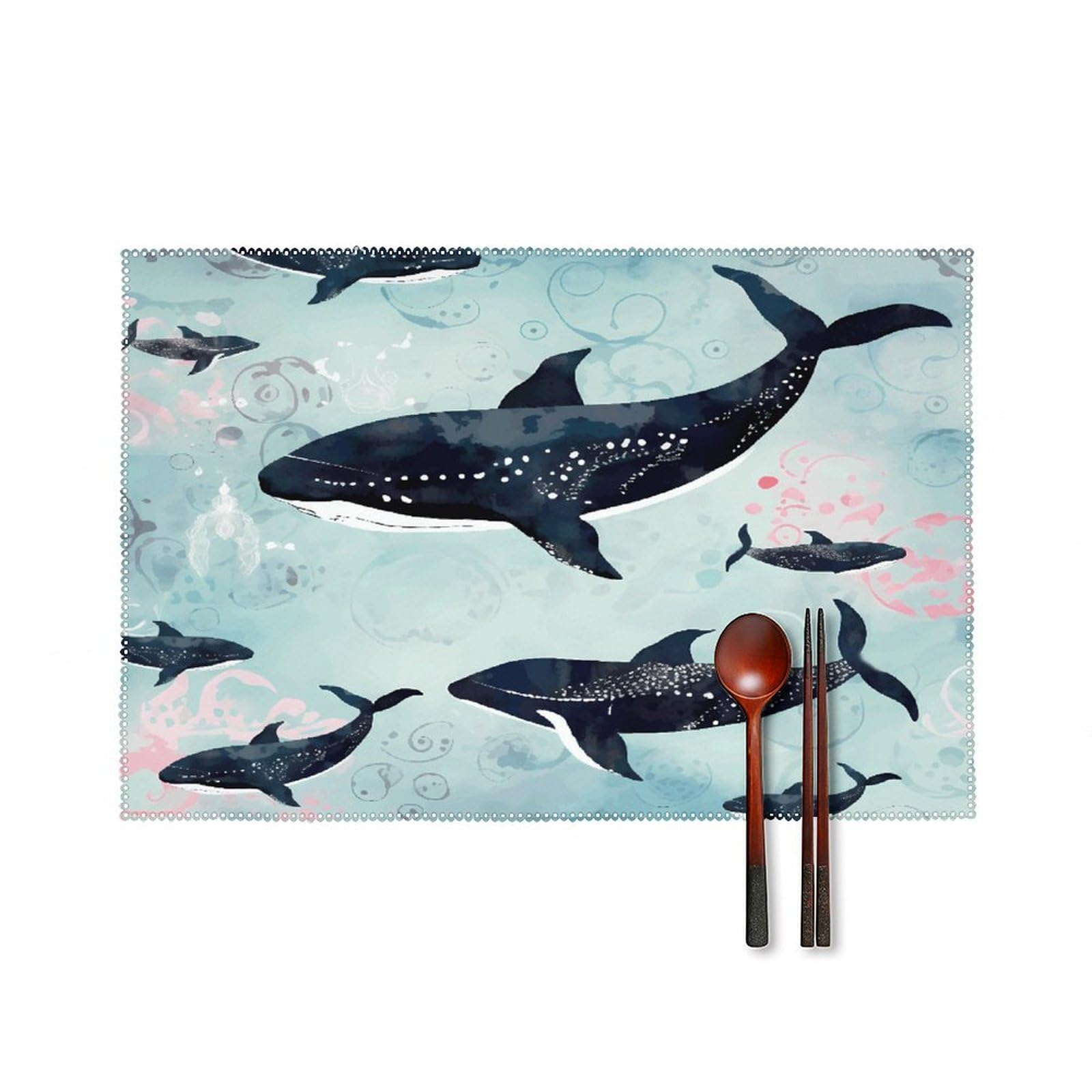 Whale Placemats Set of 4 Heat Resistant Non-Slip Place Mats for Dining Table Washable Placemat Wipeable Dining Table Mat Canvas Place Mats Dining Table Decor