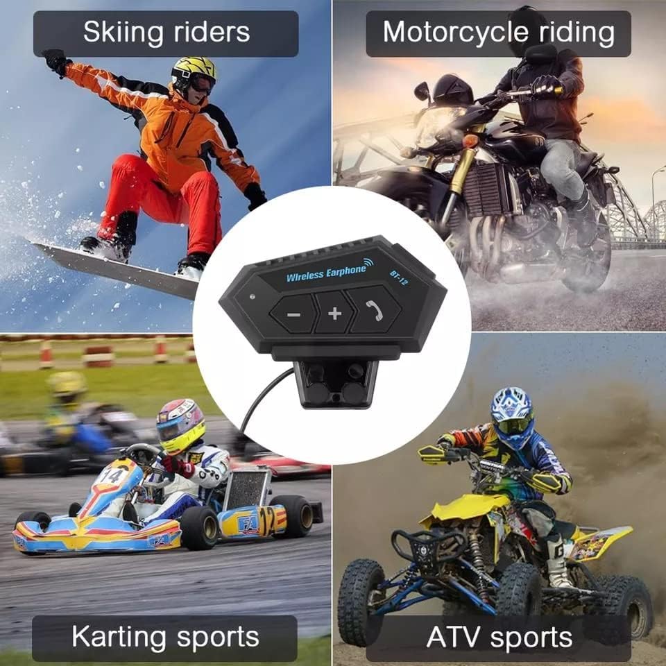 Image of SHOPEE Helmet BT Headset, BT12 Motorcycle Helmet BT Headset Headphone Speakers Support Handsfree Calling Hi-Fi Headphone Low Power Warning, Black