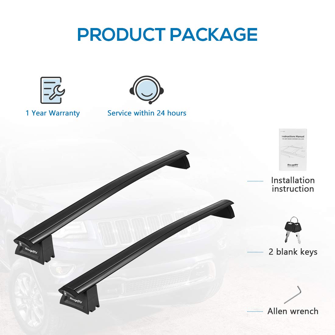 BougeRV Car Roof Rack Cross Bars for 20112021 Jeep Grand Cherokee with