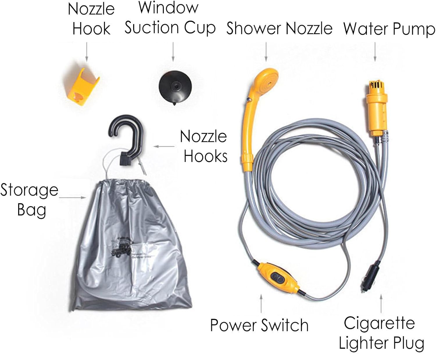 Portable Shower for Camping | 12V Electric Outdoor Camping Showers - Electric Camp Shower Powered by Car Cigarettes, Accessories