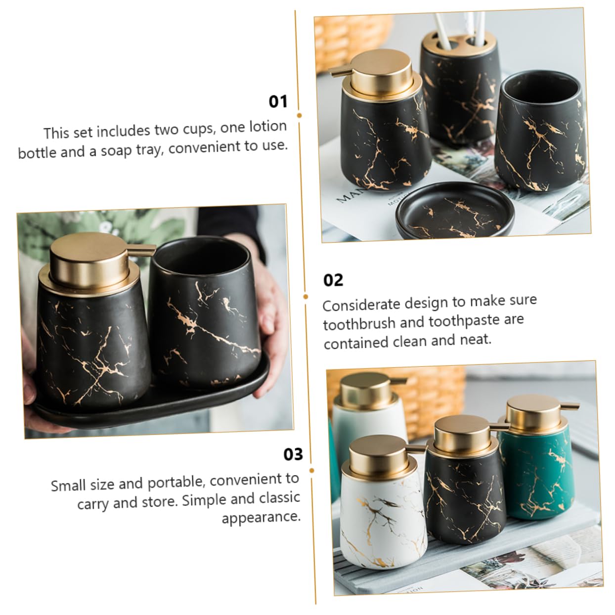 UKCOCO Juego de Vaso Accesorio para Cepillo de Dientes Negro para Cerámica Accesorio Elegante Elegante Organizador y Bandeja para Jabón para Baño y Lavabo Baño y Lavabo