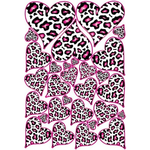 White with Hot Pink Leopard Print Heart Wall Decals/Stickers Cover