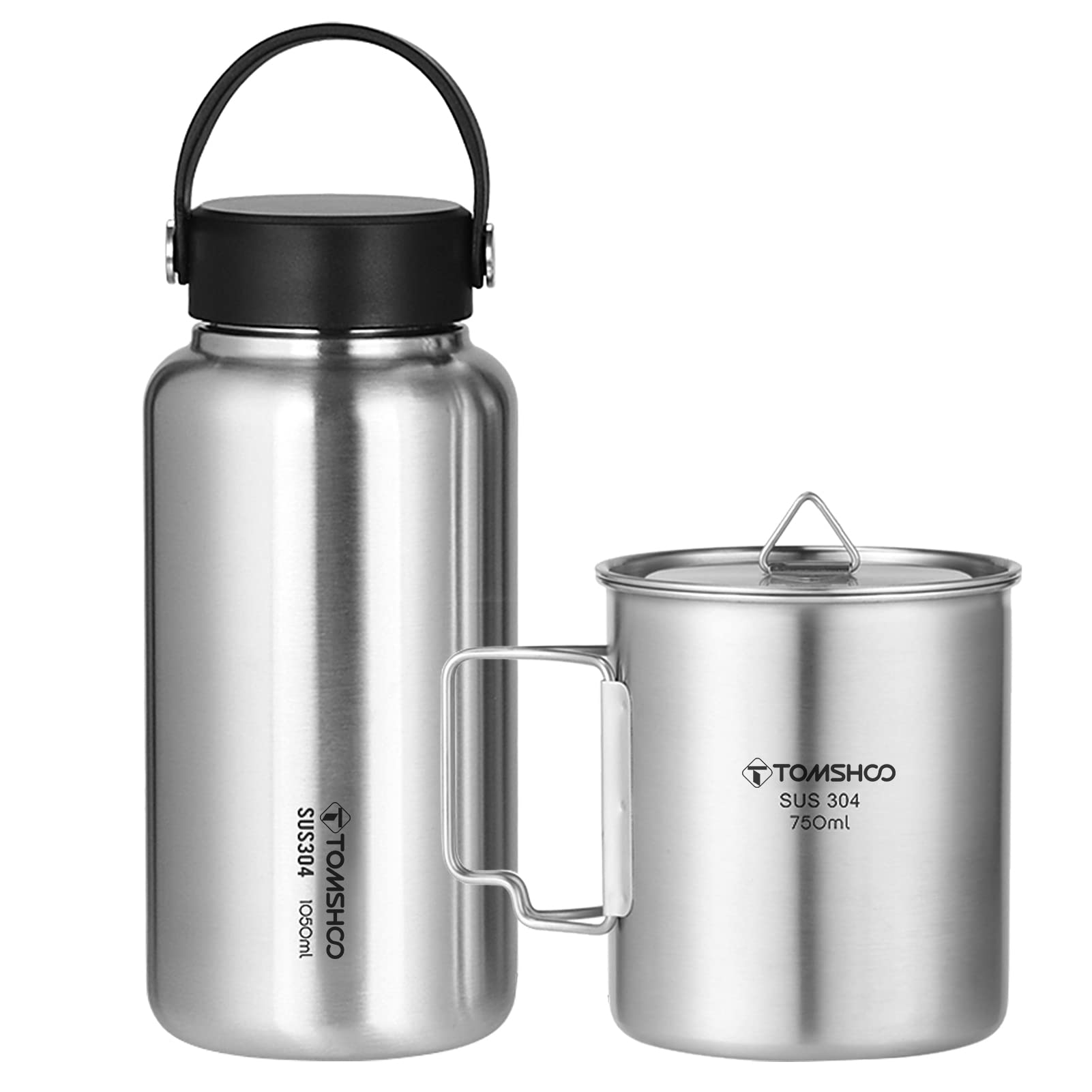 HUIOP 1050ml Stainless Steel Water Bottle Leak Proof Sports Bottle with 750ml Water Cup Coffee Mug for Outdoor Camping Hiking Backpacking Fishing,Water Bottle