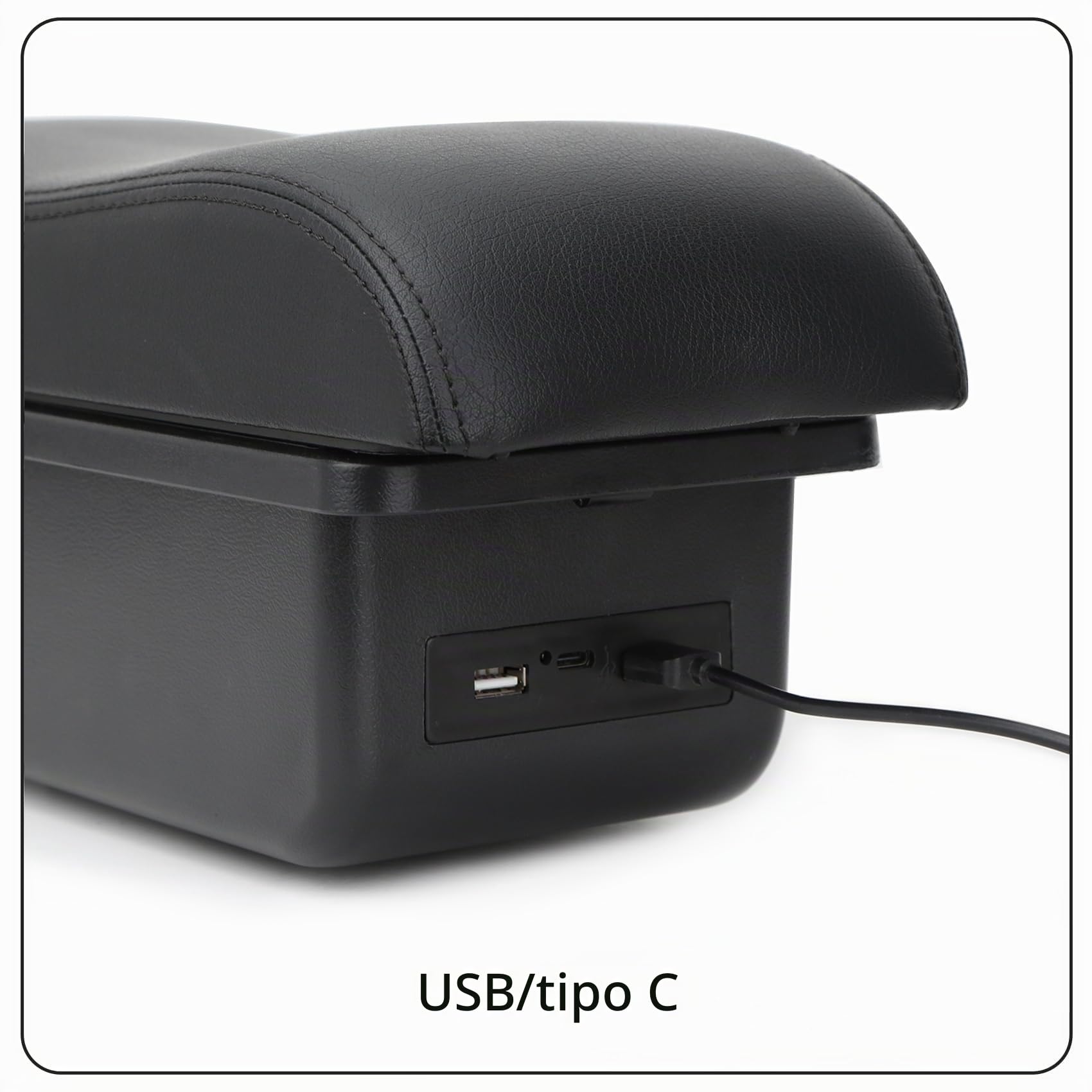 YJYWZH Ergonomico Bracciolo per Fiat Panda II con USB e USB-C | 2 Porte USB e 1 USB-C, Doppio vano portaoggetti, Bracciolo ergonomico scorrevole, Pelle PU, Base specifica per veicolo