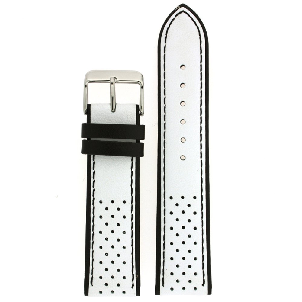 Tech Swiss Watch Band Sport Design White Black Genuine Leather 18 millimeter