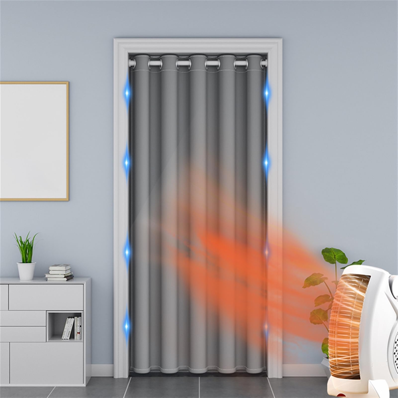 Magnetische Thermovorhänge, verdunkelnd, isoliert, Raumteiler, akustische Geräuschreduzierung, für Küchentüren und Schränke, Hellgrau, 250 x 200 cm, 1 Stück