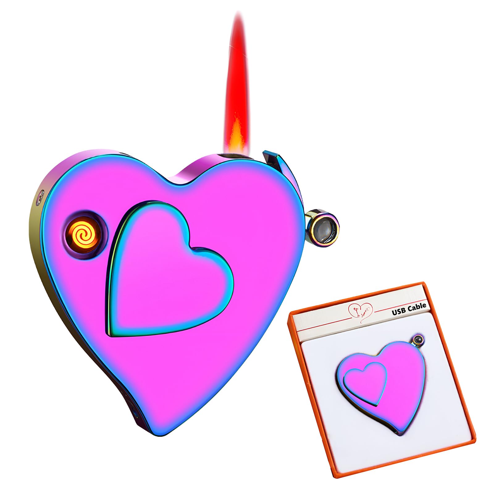 Electronic Lighter, Jet Flame Torch Lighter Electric Lighter Refillable Butane 2 in 1,Cool Windproof Lighter USB Rechargeable Infinity,Creative Love Lighter for Outdoor Indoor Gifts(Rainbow)