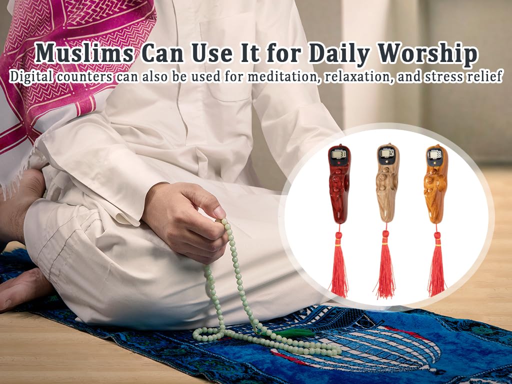 3 contatori digitali portatili portatili con perline, contatore digitale per preghiera, contatore elettronico Tasbih per meditazione, relax, preghiera musulmana - 4