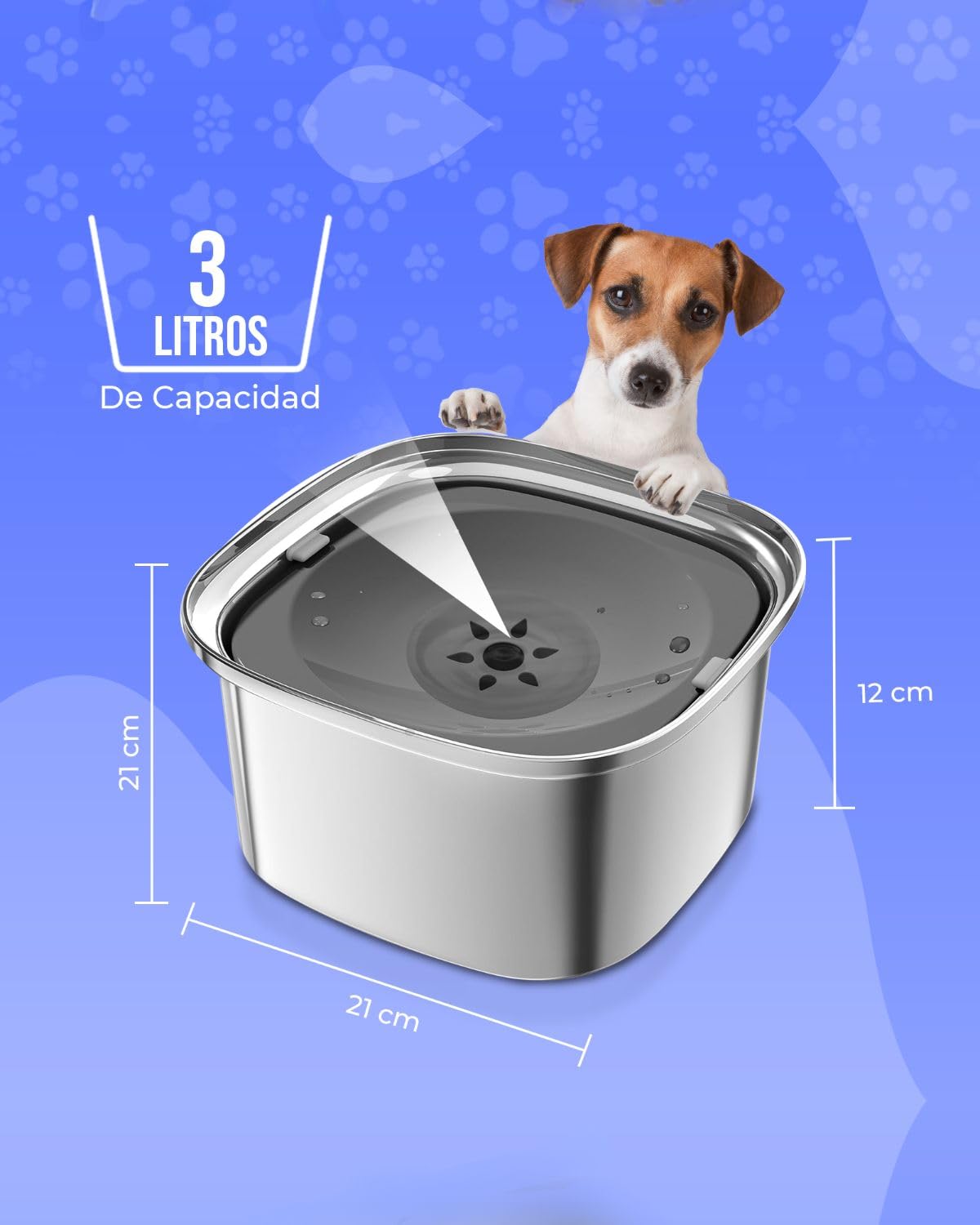 Bebedero Perro - 3L de Capacidad - Antigoteo, Antisalpicaduras y Antivuelco - Acero Inoxidable -Antideslizante - Apto Interior y Exterior - Incluye Dispensador + 4 Rollos de Bolsas