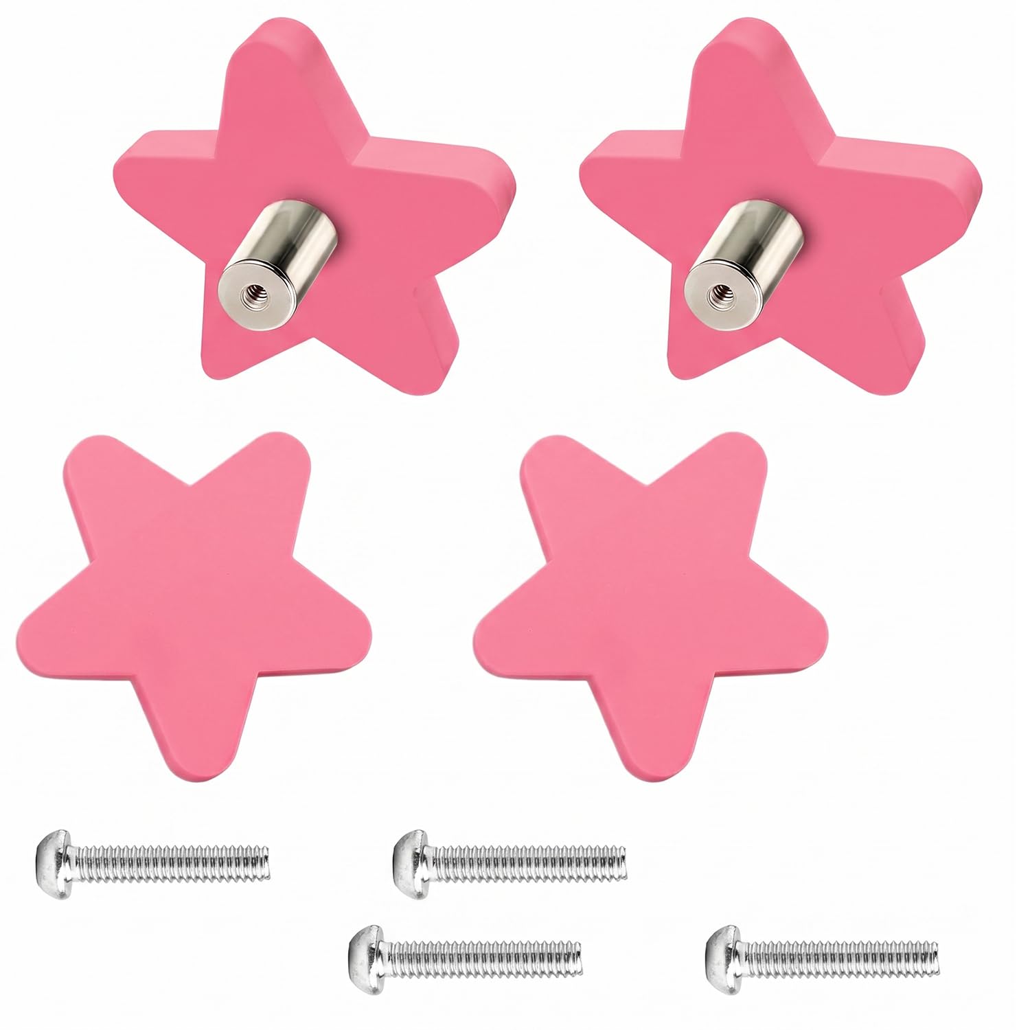 Juego de 4 Pomos para Armario con Forma de Estrella, Tiradores Decorativos para Cajones con Tornillos, Pomos Infantiles para Dormitorio, Habitación de Niños y Muebles, Rosa