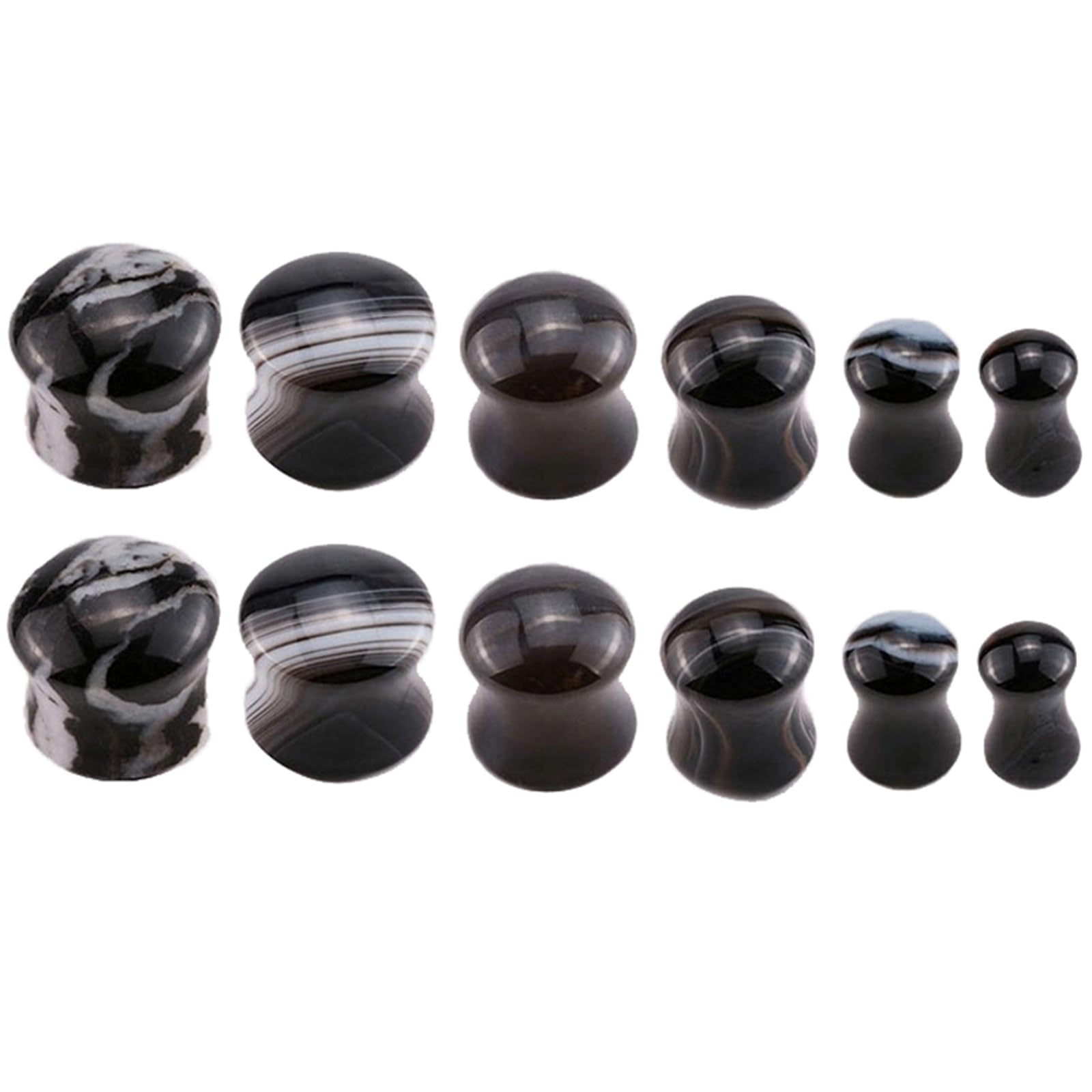 Gualiy 12 Stück Ohr Plug 6-16mm, Ohrpiercing Tunnel Stein Schwarz Weiß Stein Piercing Expander