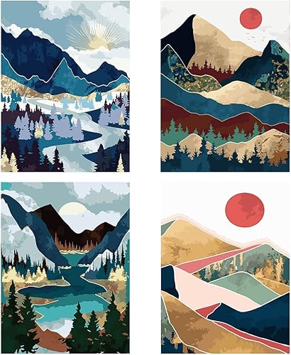 LWZAYS Pintura de montaña por números para adultos, pintura por números, sin marco, pintura al óleo, pinturas acrílicas para arte de pared (paquete