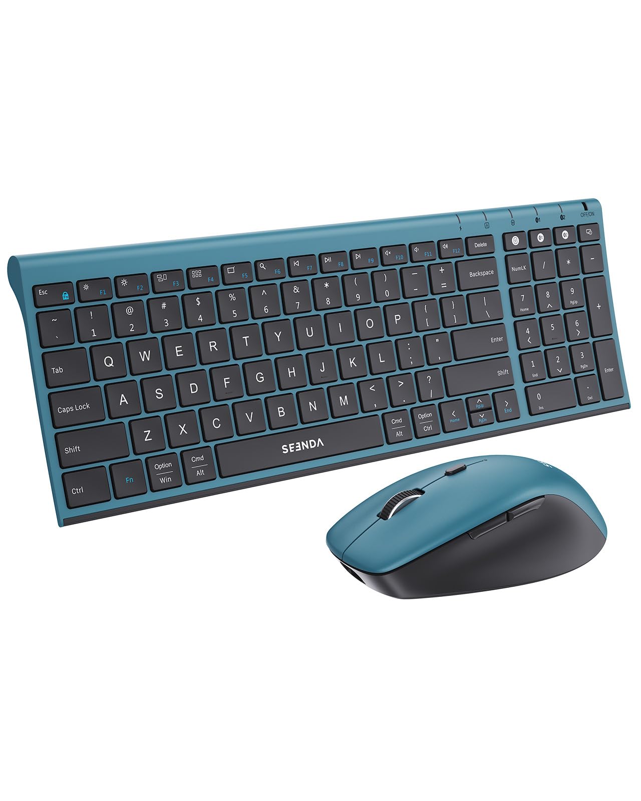 seenda COE401 Wireless Keyboard and Mouse Combo, 3-Device, Black Blue