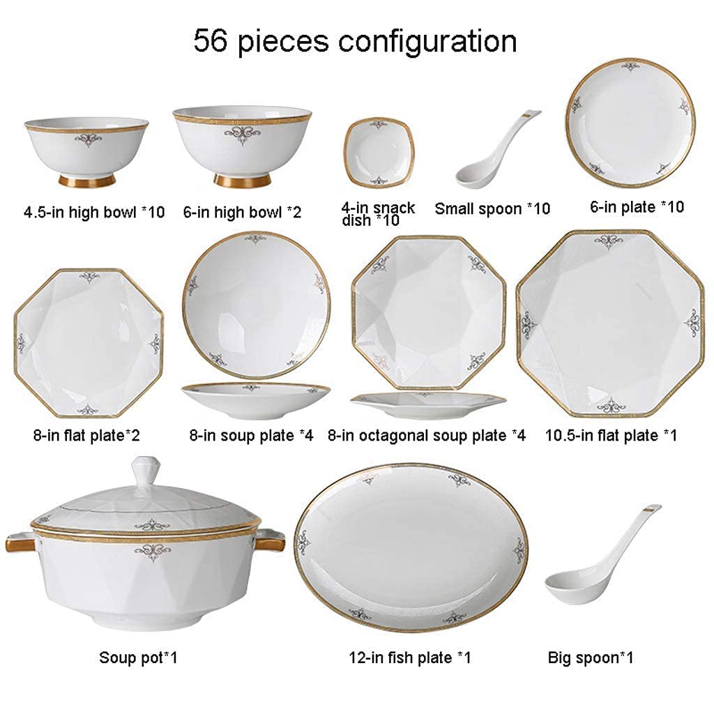 H3TF5J Zestaw stołowy China China, ośmiokątny składany porcelanę, 56 sztuk ceramicznych zastawy stołowej, nietoksyczne i zdrowe kości Chiny, wielofunkcyjne zastawa stołowa gospodarstwa domowego