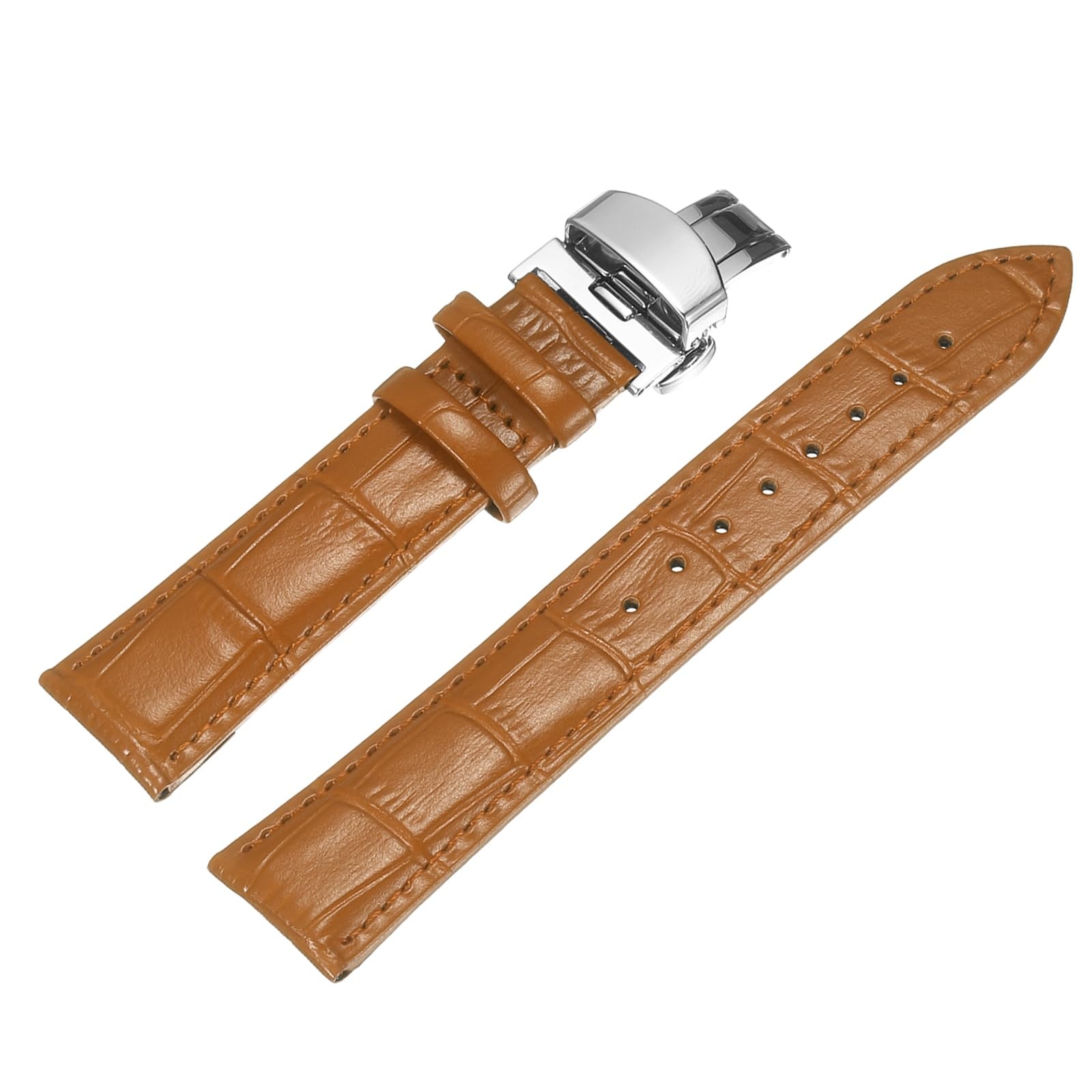uxcell Orange Leather Watch Band 20mm Quick Release Genuine Strap with Silver Deployment Butterfly Buckle for Men & Women